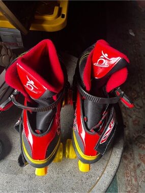 Kids Red Roller Skates with Yellow Wheels - Youth Adjustable Skates